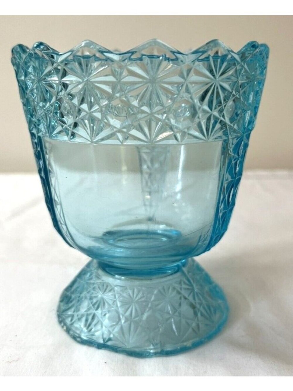 Antique Fenton Electric Blue Glass Sugar Bowl Daisy & Button Pattern Pedestal 18